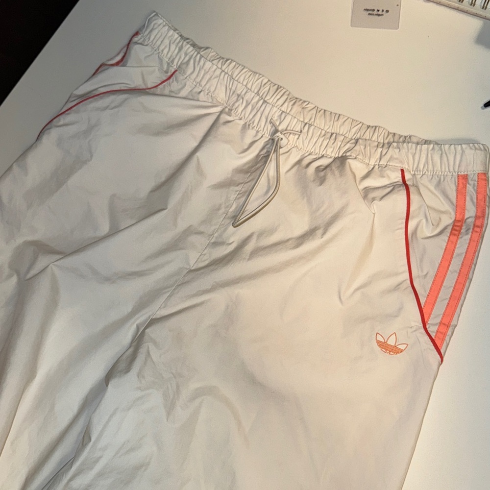 Adidas White Pants with Coral Stripes. track pant joggers double lined